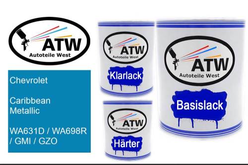 Chevrolet, Caribbean Metallic, WA631D / WA698R / GMI / GZO: 1L Lackdose + 1L Klarlack + 500ml Härter - Set, von ATW Autoteile West.